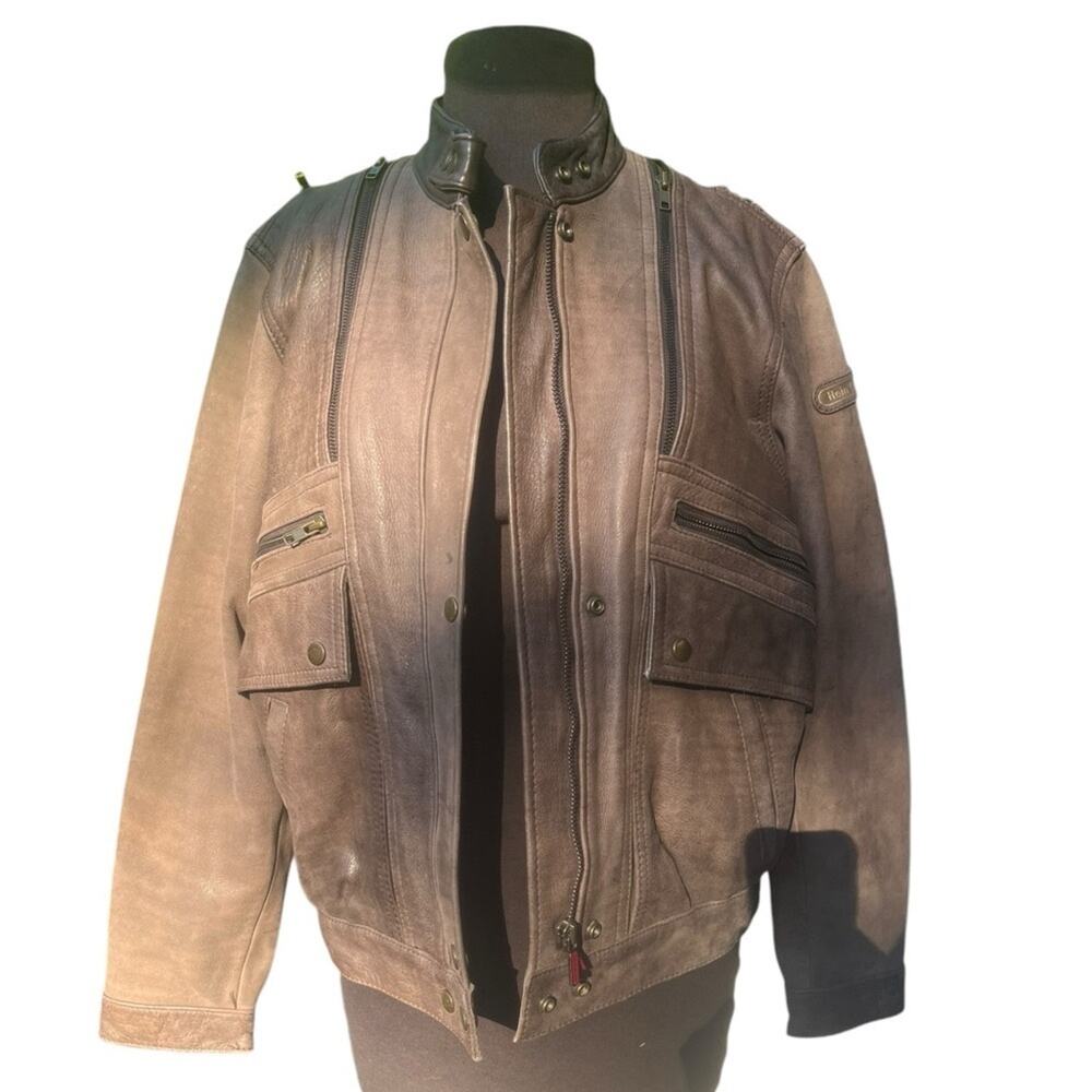 Vtg Hein Gericke Brown Moto Bikercore Grunge Worn In Edgy Leather Coat 40 - Picture 2 of 14